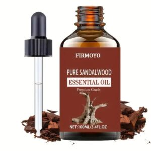 FIRMOYO Pure Sandalwood Essential Oil 3.4oz front view with dropper