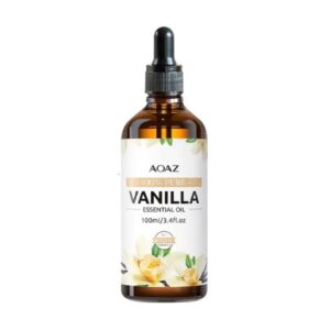 100ml AOAZ Pure Vanilla Essential Oil bottle for skin care, massage, and aromatherapy