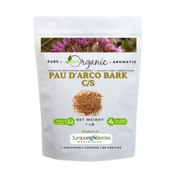 Brewing organic Pau D'Arco Bark tea in a ceramic mug