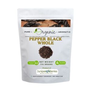 Whole black peppercorns in resealable eco-friendly bag