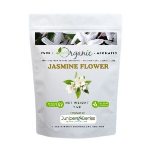 Organic dried jasmine flowers in resealable kraft bag