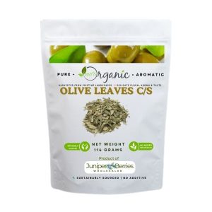 Organic Olive Leaves Cut and Sifted in a Glass Jar