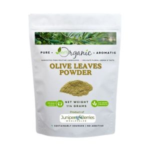 Organic Olive Leaves Powder in a Glass Jar